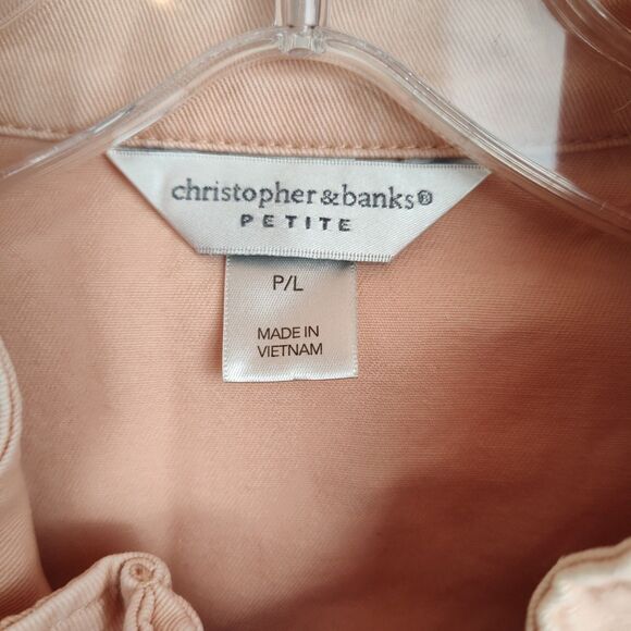 Christopher & Banks Petite Denim Jacket Women's Petite Large Light Pink Full-Zip - Picture 7 of 9